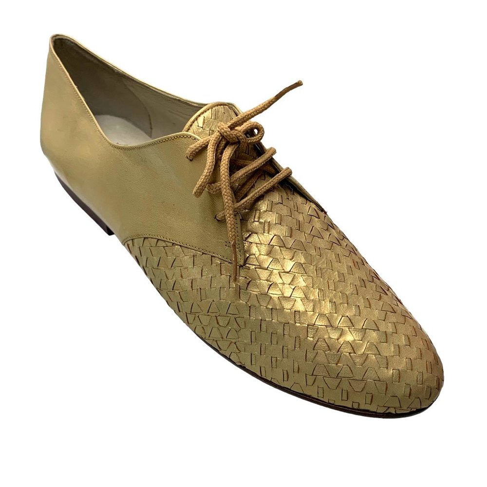 Retro Stephane Kelian Gold Leather Lace Up Oxford Shoes NOS